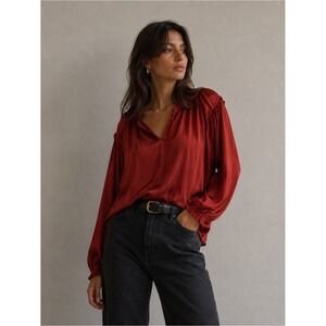 Philosophy Republic Clothing Rust Red Satin V-Neck Smocked Boho Blouse Top